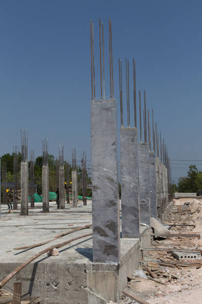 istock Row of Concrete Pillar  architecture for building construction 595329000