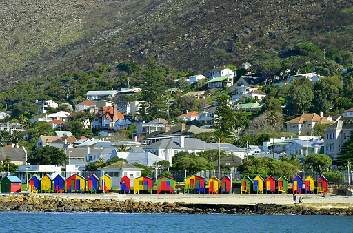 Colorful beachhouses at Muizenberg coast. South Africa