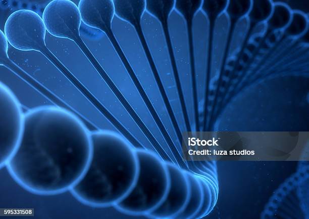 Dna String On A Blue Background Stock Photo - Download Image Now - Healthcare And Medicine, Abstract, Backgrounds