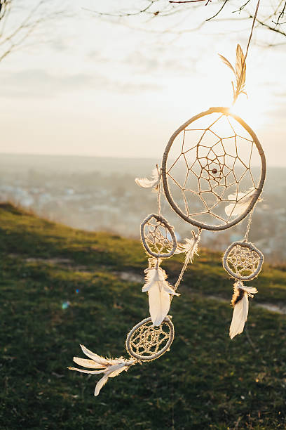 istock dreamdcatcher hanging from a tree in a field at sunset 595331794