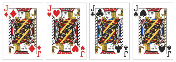 ilustraciones, imágenes clip art, dibujos animados e iconos de stock de 4 de una clase jacks póker que juega la tarjeta - poker cards royal flush leisure games