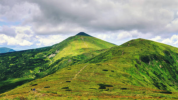 istock Picturesque Carpathian mountains landscape, view from the height 595332868