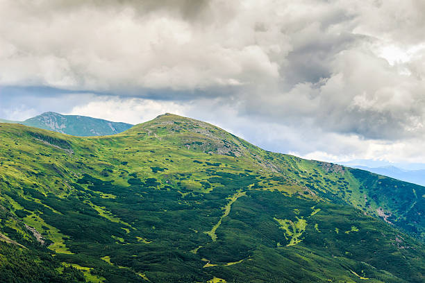 istock Picturesque Carpathian mountains landscape, view from the height 595334612