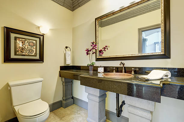 istock Elegant bathroom interior in luxury house 595335848
