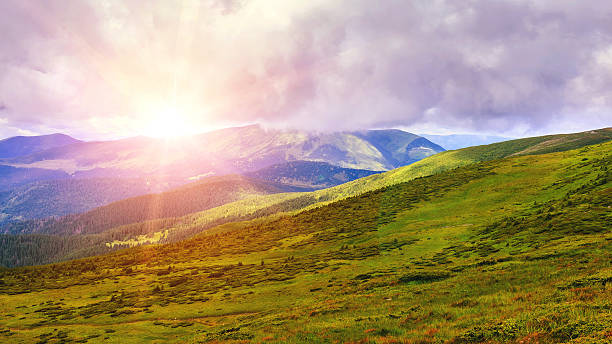 istock Picturesque Carpathian mountains landscape, view from the height 595336120