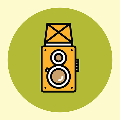 Thin Line Icon. Twin-Lens Reflex Camera. Simple Trendy Modern Style Round Color Vector Illustration.
