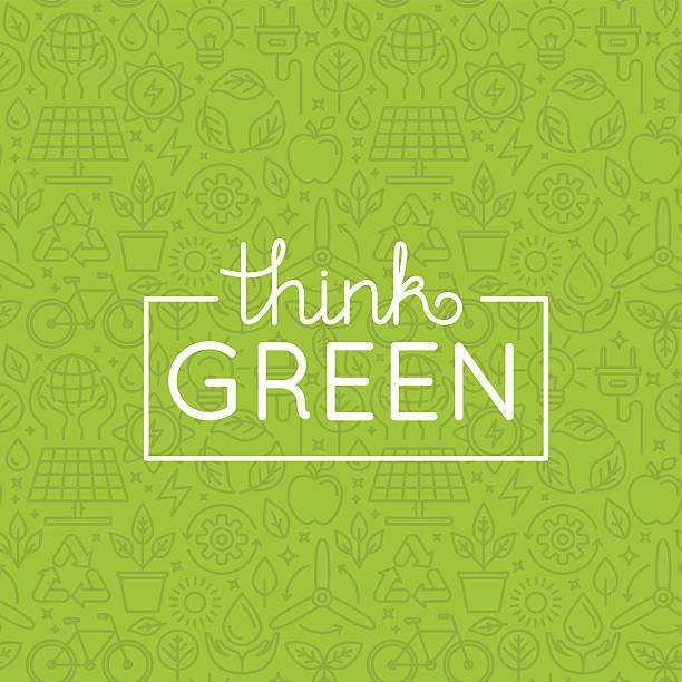 Vector design - think green Vector design with seamless pattern and hand-lettering text - think green - ecology and green energy concepts in  trendy linear style environment designs stock illustrations