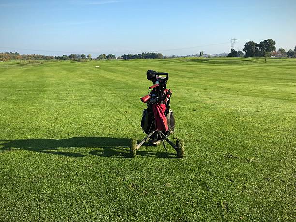 istock Golf trolley in a golf corse 595339776