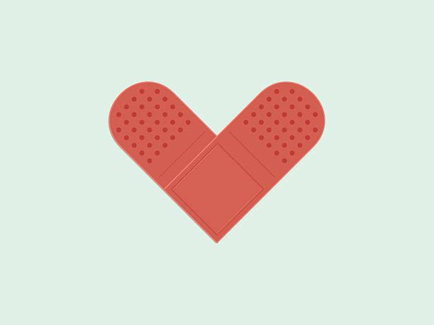 ilustraciones, imágenes clip art, dibujos animados e iconos de stock de yeso del vendaje, forma del corazón - adhesive bandage bandage vector computer graphic