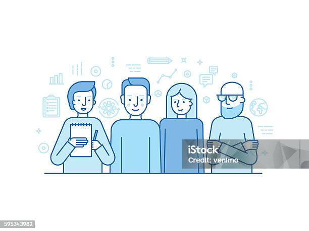 Vector Illustration In Trendy Flat Linear Style Creative Team Stock Illustration - Download Image Now