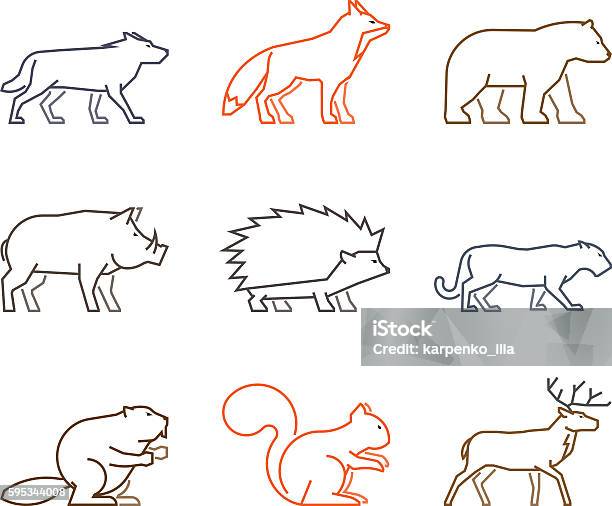 Colored Outline Set Of Forest Animals Stock Illustration - Download Image Now - Mountain Lion, American Black Bear, Cut Out