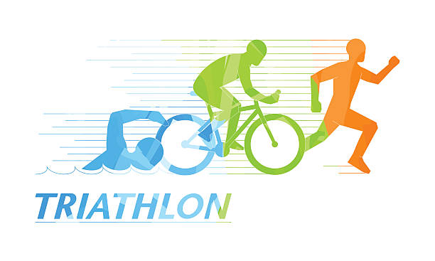 cooles vektorsymbol für triathlon. - triathlet stock-grafiken, -clipart, -cartoons und -symbole