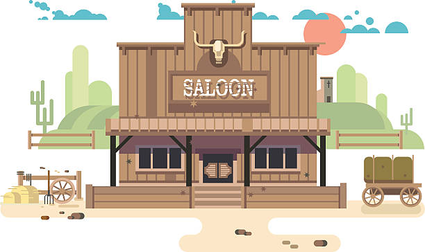 wild west saloon - west facade stock illustrations