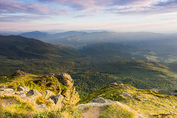 istock Summer sunset landscape in Carpathian mountains 595347996