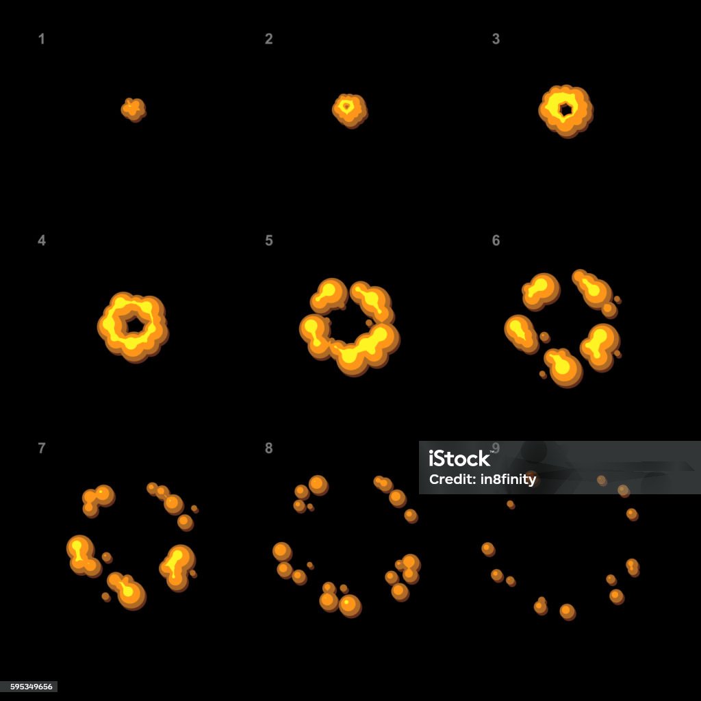 Explodign Animation Explode Animation Sequence Cartoon Explosion Frames Vector Stock ...