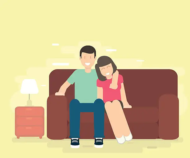 Vector illustration of couple sitting on sofa. man and woman enjoy
