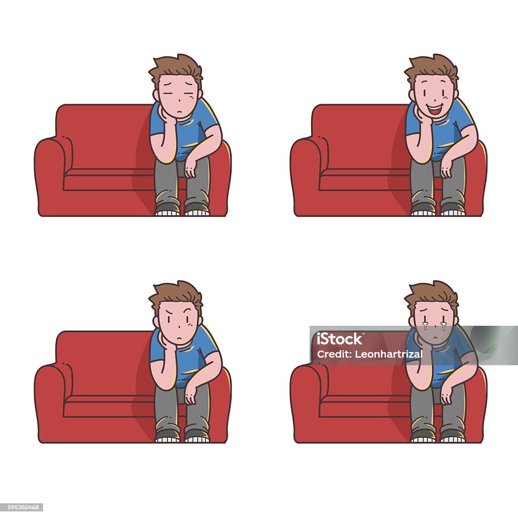 Watching TV alone Illustration of man watching TV alone Movie stock vector
