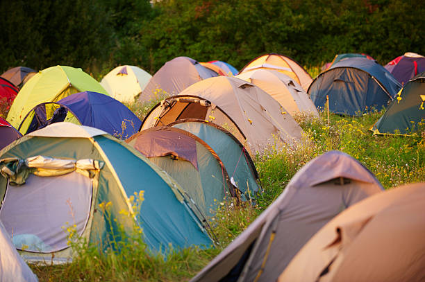 Tents at a festival campsite stock photo