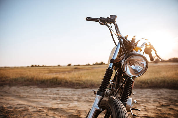 istock Close-up view on retro motorcycle headlights 595351668