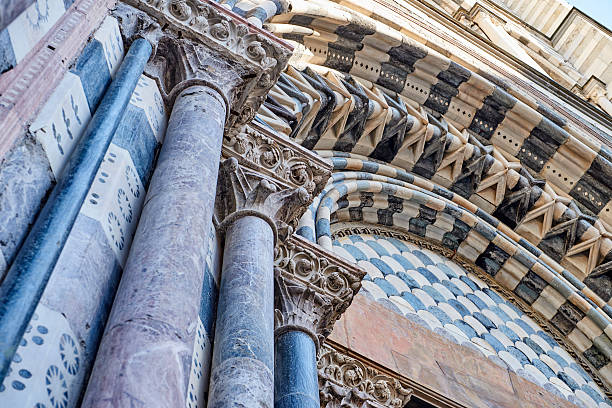 Detail of San Lorenzo Cathedral facade, the most important religious building of the city. Genova. Italy.
