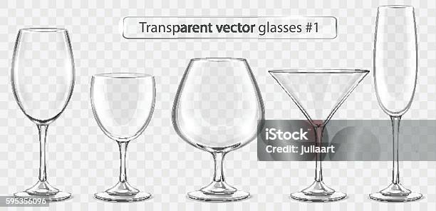 Set Of Transparent Vector Glass Goblets For Wine Bar Stock Illustration - Download Image Now
