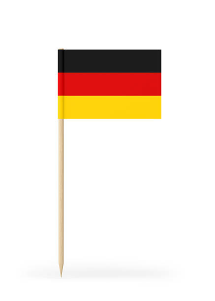 Small Flag of Germany on a Toothpick Small German flag on a toothpick. The flag has nicely detailed paper texture. High quality 3d render. Isolated on white background. cocktail stick stock pictures, royalty-free photos & images