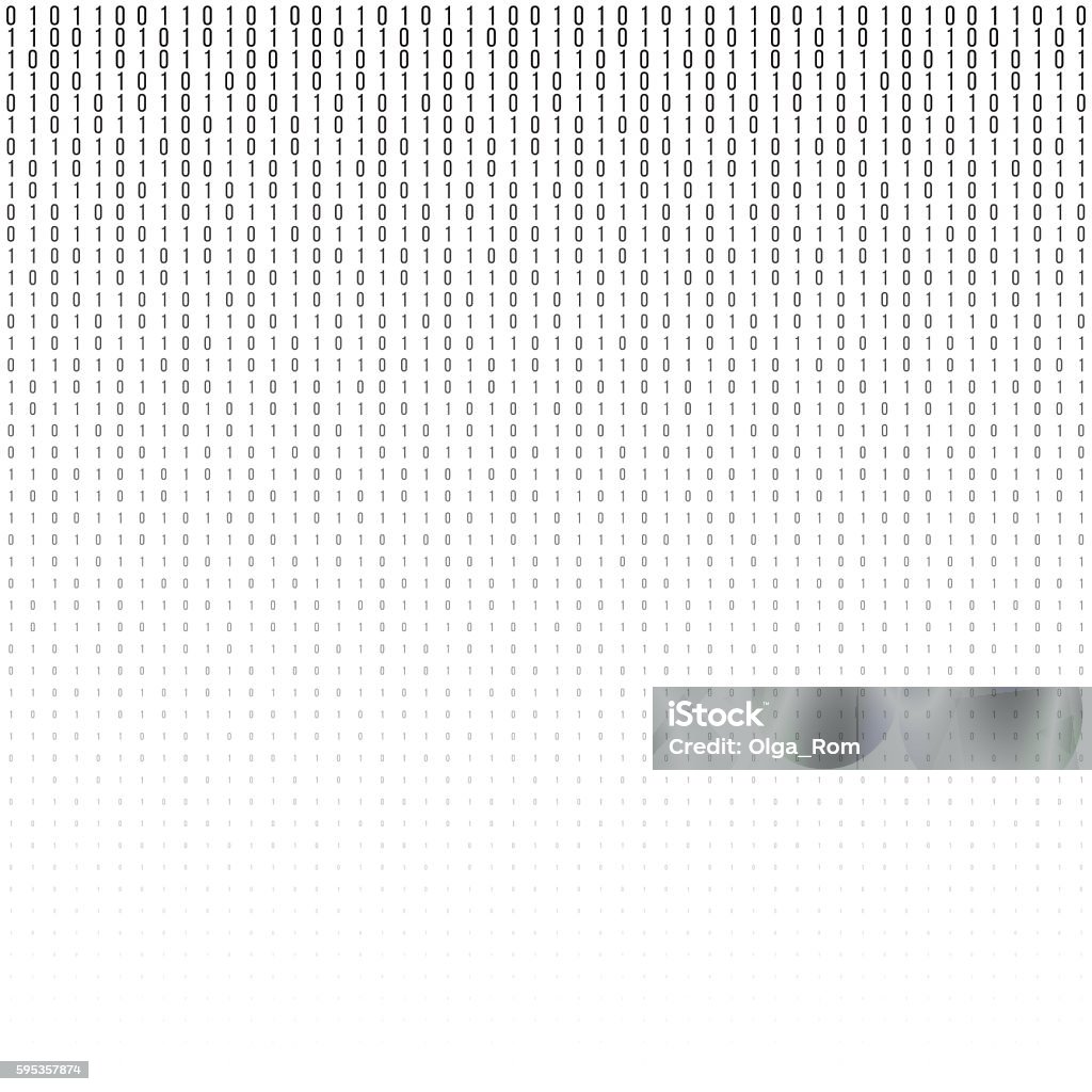 Binary code vector halftone texture. Binary code black and white background with two binary digits, 0 and 1 isolated on a white background. Halftone vector illustration. Binary Code stock vector