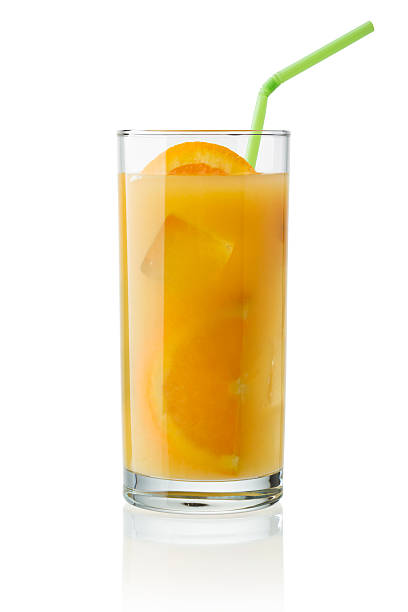 orange orangensaft  - drinking straw juice frozen glass stock-fotos und bilder