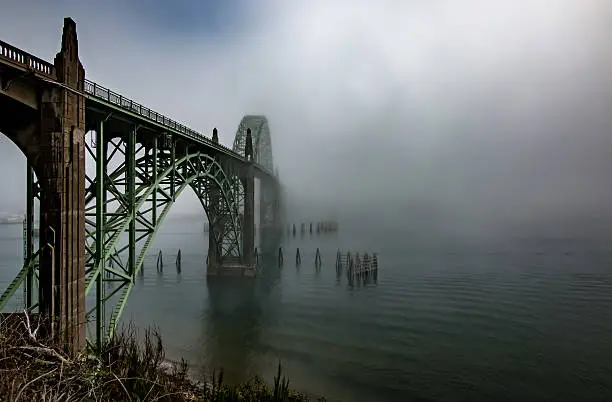Photo of Fog Mist Covering Historic Yaquina Bay Bridge Newport Oregon Coast