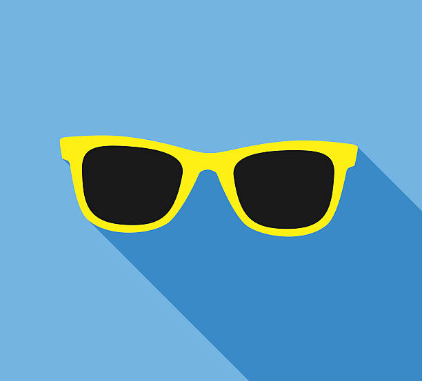 ilustraciones, imágenes clip art, dibujos animados e iconos de stock de icono de gafas de sol amarillas con sombra larga. estilo de diseño plano. - gafas de sol