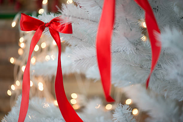 istock Red ribbon Christmas decoration 595360438