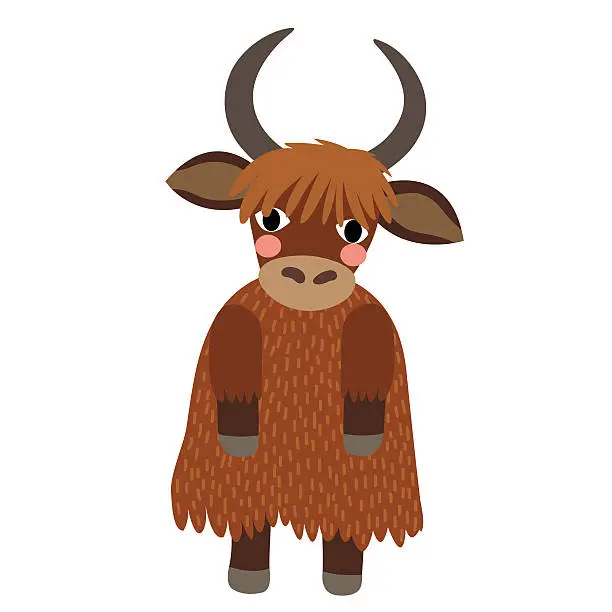 Vector illustration of Yak standing on two legs animal cartoon character vector illustration.