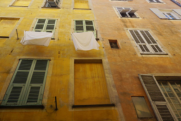 White sheets hanging in Nice, France