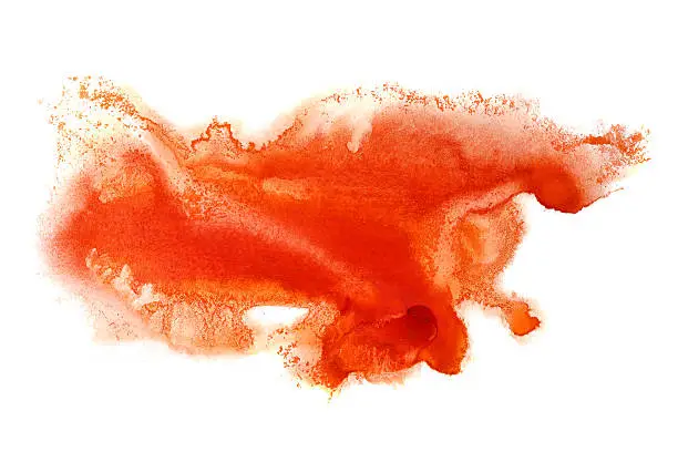 Red formless watercolor stain isolated over the white background
