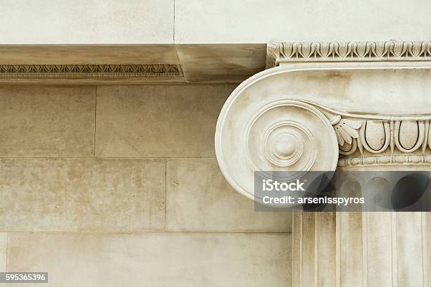 Decorative Detail Of An Ancient Ionic Column Stock Photo - Download Image Now - Architectural Column, Law, Greece
