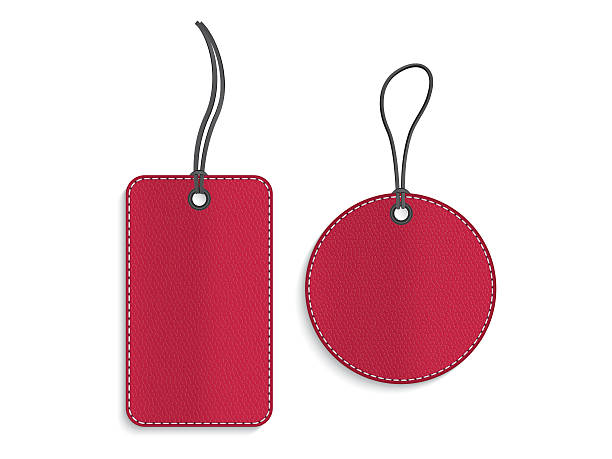 prostokąt i koło czerwone skórzane metki na białym tle - luggage tag stock illustrations