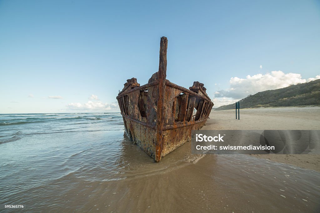 Iconic Maheno Shipwreck on Fraser Island Iconic Maheno Shipwreck on Fraser Island, Queensland, Australia. Abandoned Stock Photo