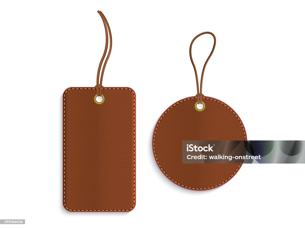 Rectangle And Circle Leather Tags On White Background Stock