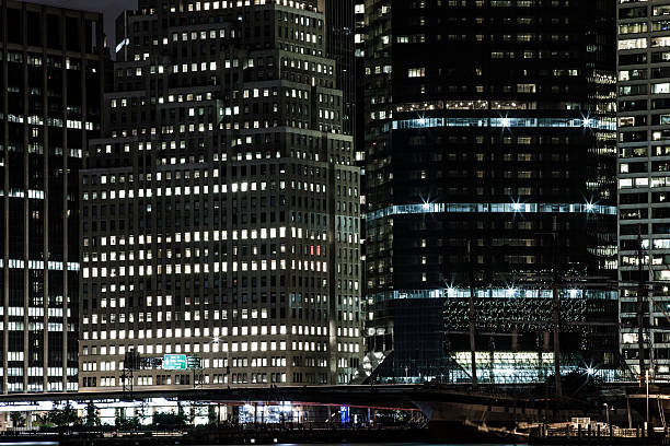 istock Office buildings in the night 595366900
