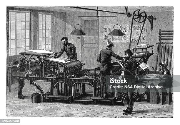 Double Printing Press In Workshop Stock Illustration - Download Image Now