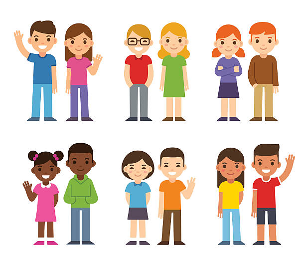 stockillustraties, clipart, cartoons en iconen met cartoon diverse children - broer en zus