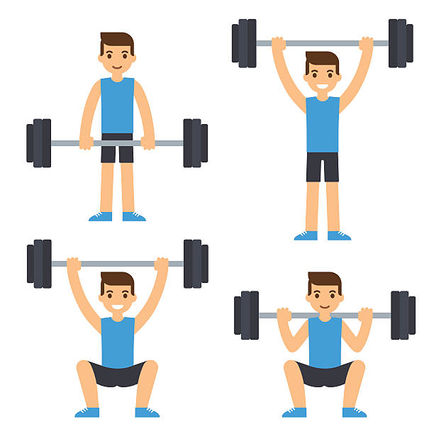 ilustrações, clipart, desenhos animados e ícones de homem levantando barra - muscular build men human muscle body building exercises