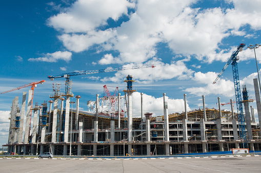 Cranes working on stadium build or reconstruction to World Cup 2018.