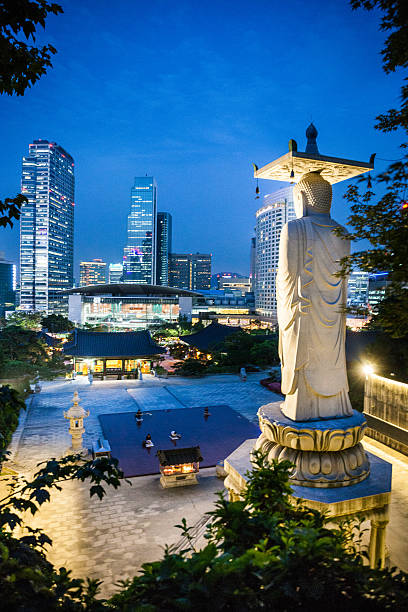 istock Bongeunsa Temple and Seoul wtc skyline 595368082