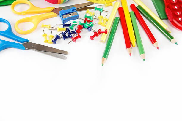 istock office and student accessories isolated on a white background. B 595725960