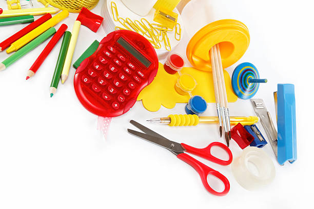 istock office and student accessories isolated on a white background. B 595725984