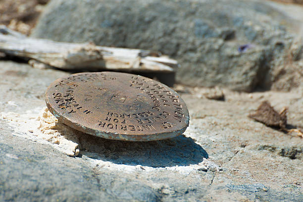 istock Benchmark for earthquake studies on top Castle Peak 595729074