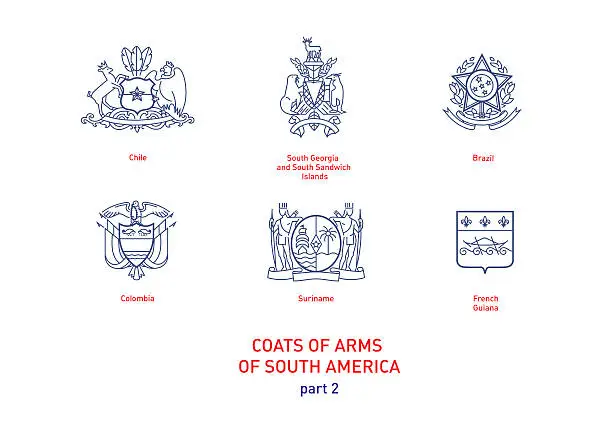 Vector illustration of images of coats arms South America