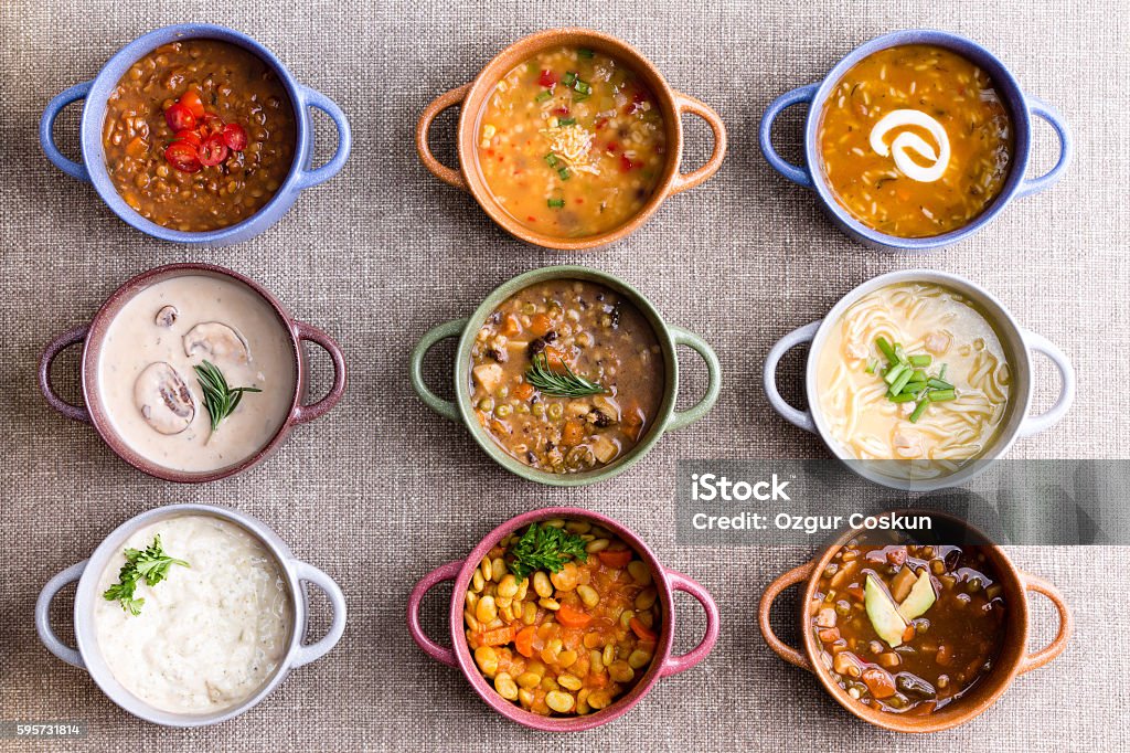 Assorted soups from worldwide cuisines - Royaltyfri Soppa Bildbanksbilder