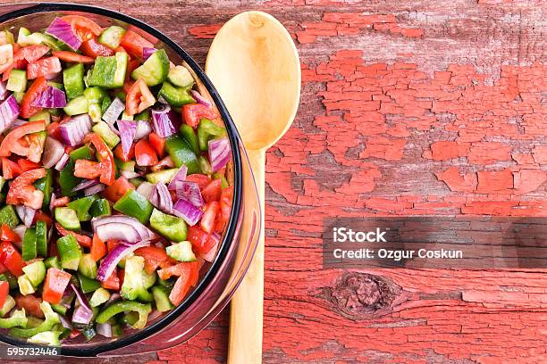 Bowl Of Healthy Traditional Turkish Shepherd Salad Stock Photo - Download Image Now - Chopping Food, Vegetable, Chopped Food